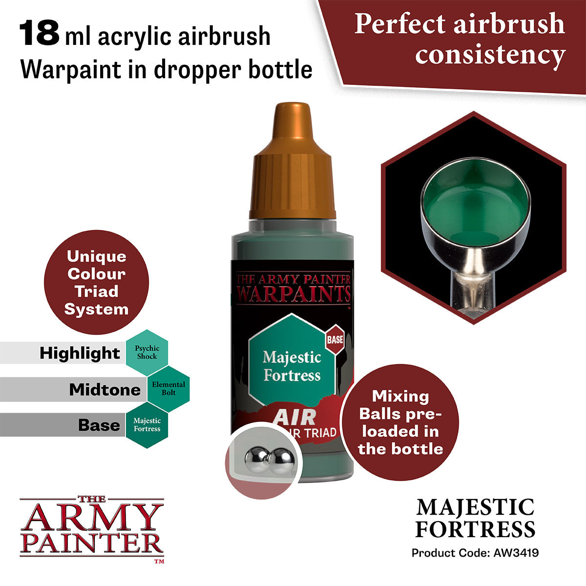 The Army Painter Warpaints Air Color Triad Majestic Fortress Non Toxic Air Brush Paint 18ml AW3419