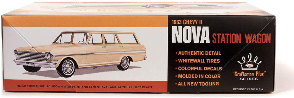 Round 2 Unknown AMT 1963 Chevy II Nova Station Wagon Craftsman Plus Series 1:25 Scale Model Kit, White