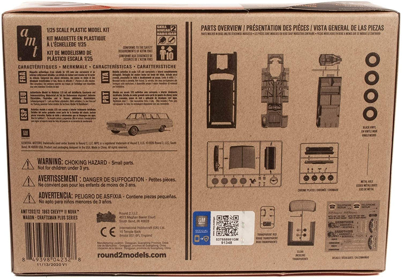Round 2 Unknown AMT 1963 Chevy II Nova Station Wagon Craftsman Plus Series 1:25 Scale Model Kit, White