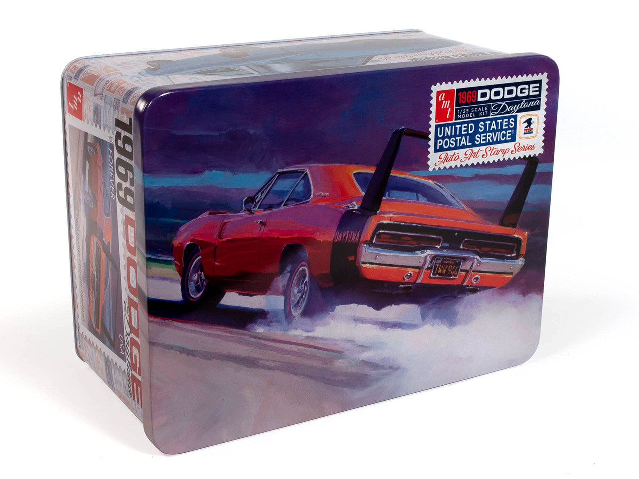 AMT 1969 Dodge Charger Daytona USPS Stamp Series Collector Tin 125 Scale Model Kit