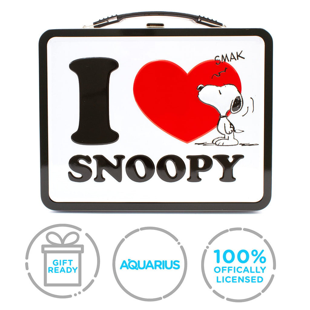 AQUARIUS Peanuts I Love Snoopy Fun Box - Sturdy Tin Storage Box with Plastic Handle & Embossed Front Cover - Officially Licensed Peanuts Merchandise & Collectibles