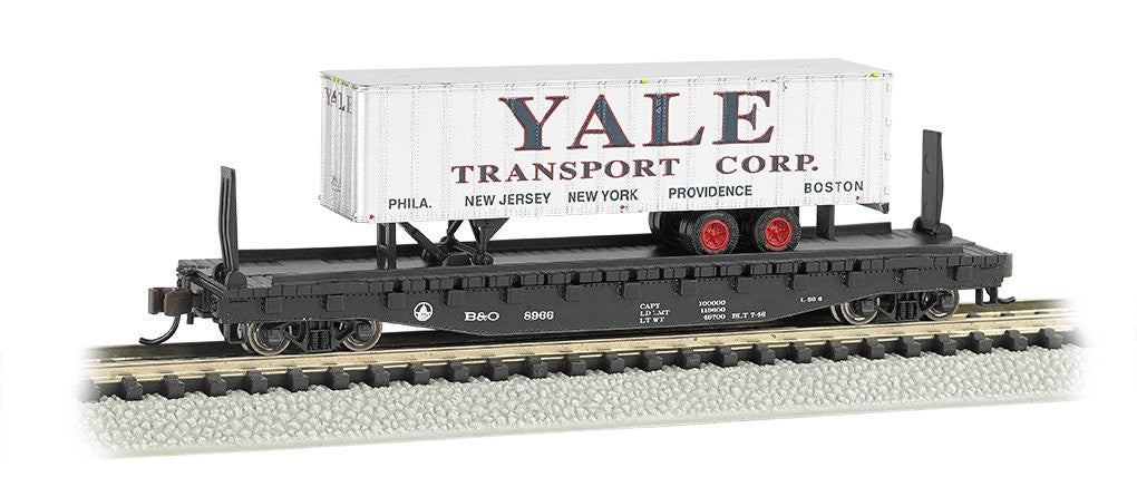 Bachmann 52'6 Flat Car with 35' Ribbed Piggyback Trailer - ATLANTIC COAST LINE with YALE TRAILER - N Scale