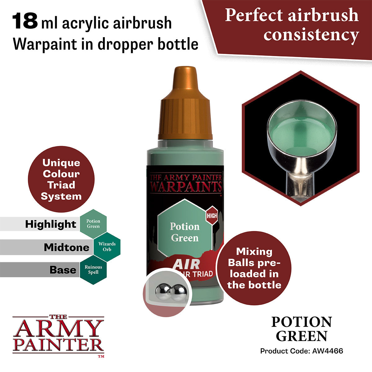 The Army Painter Warpaints Air Color Triad Potion Green Non Toxic Air Brush Paint 18ml AW4466