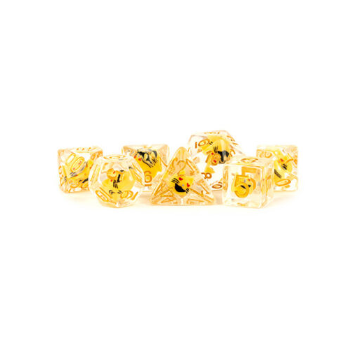 Metallic Dice Games 16mm Resin Poly Set Cat w/Gold 7 Role Playing Game Dice for Dungeons and Dragons MTD754