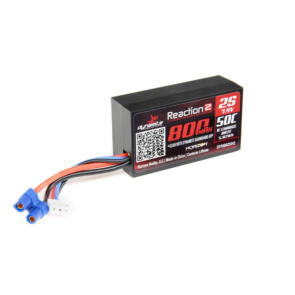 Dynamite 7.4V 800mAh 2S 50C Hardcase LiPo Battery EC2, DYNB825H2