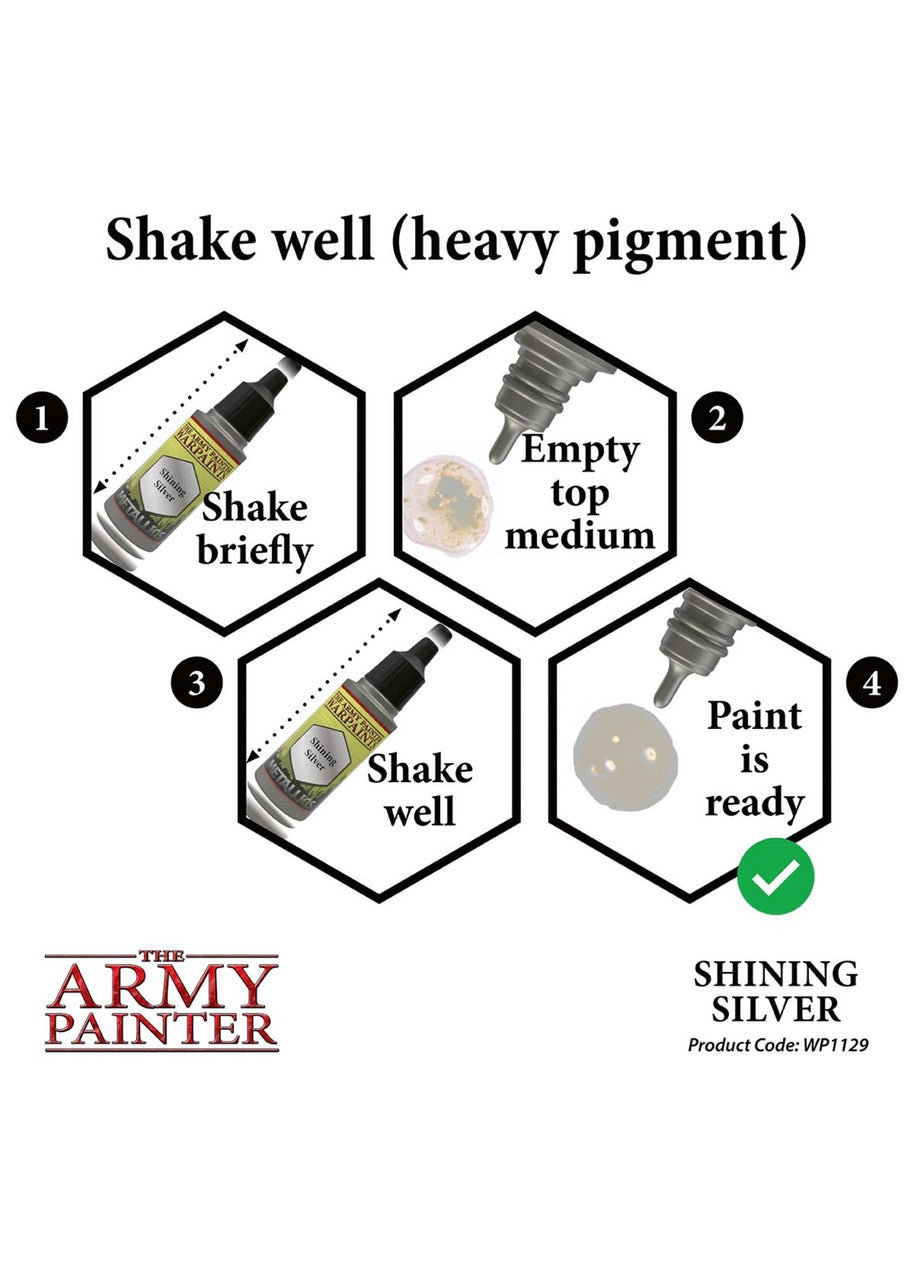 The Army Painter Warpaint Metallics Shinning Silver Non Toxic Acrylic Paints 18ml WP1129