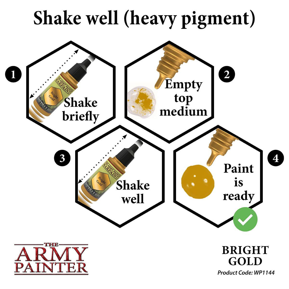 The Army Painter Warpaint Metallic Bright Gold Non Toxic Acrylic Paints 18ml WP1144
