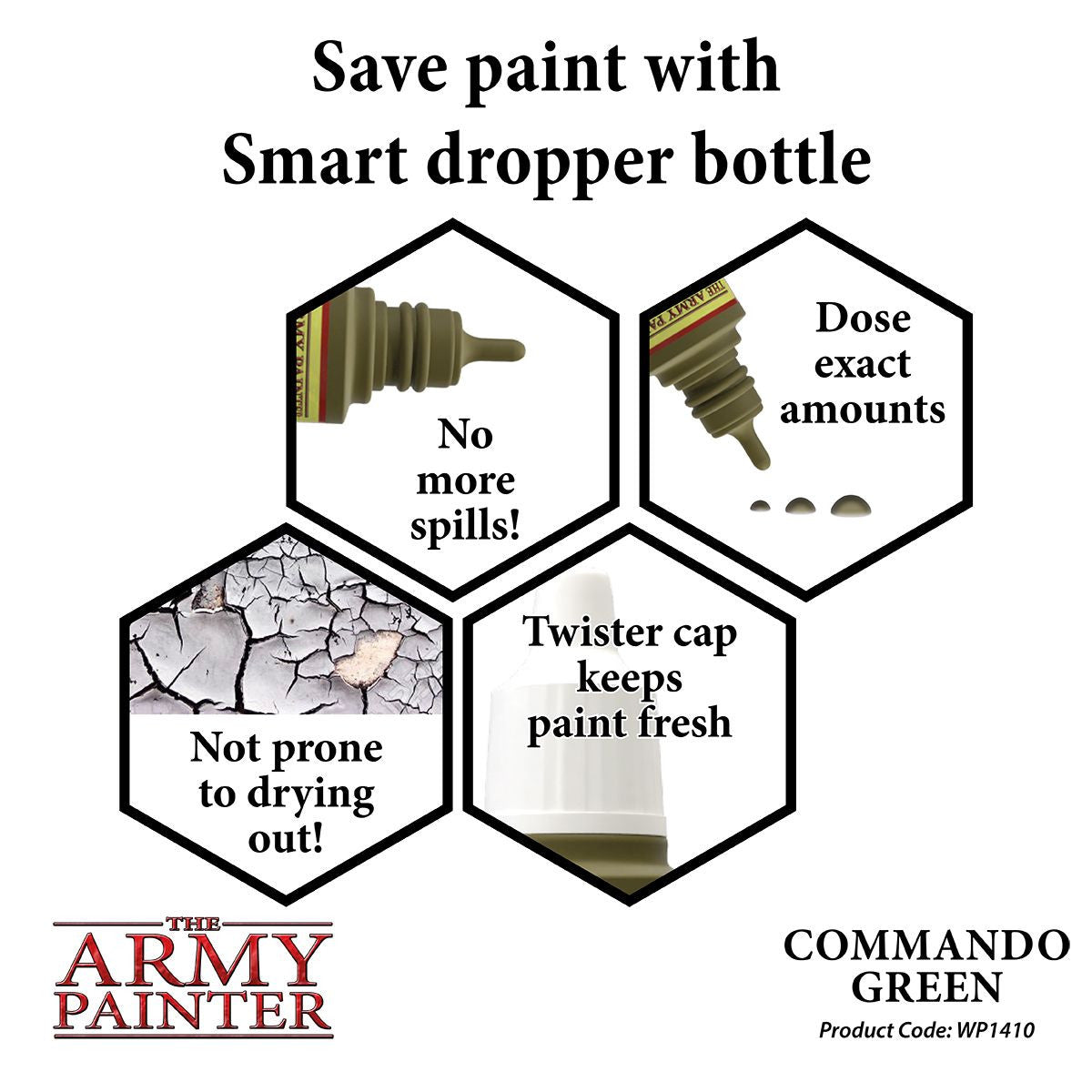 The Army Painter Warpaint Commando Green Non Toxic Acrylic Paints 18ml WP1410