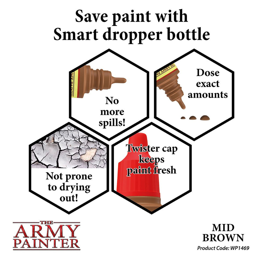 The Army Painter Warpaint Mid Brown Non Toxic Acrylic Paints 18ml WP1469