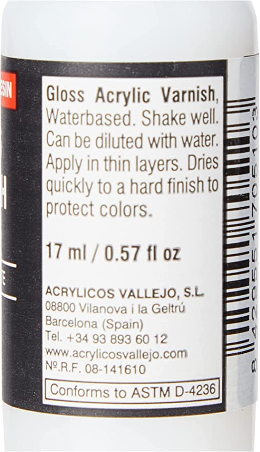 Vallejo Gloss Varnish Non Toxic Acrylic Paint 17ml VAL-70510