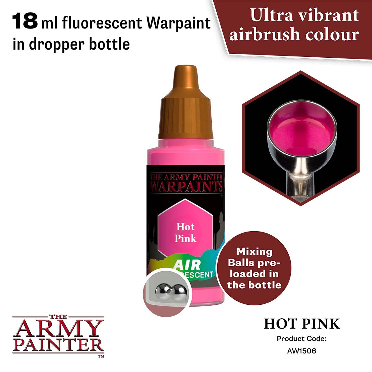 The Army Painter Warpaints Air Fluorescent Hot Pink Non Toxic Acrylic Paints 18ml AW1506