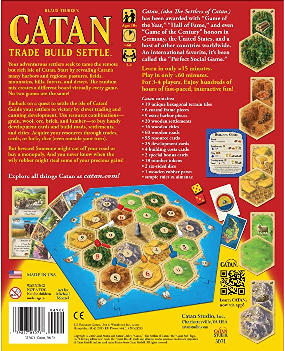 Catan Trade Build Settle Board Game Base Game for Adults and Family for Ages 10+ for 3 to 4 Players Average Playtime 60 Minutes CSI-CN3071