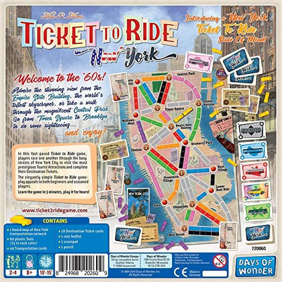 Asmodee Ticket to Ride New York Board Game Base Game for Adults and Family for Ages 8 and up Average Playtime 10 to 15 Minutes for 2 to 4 Players DO7261