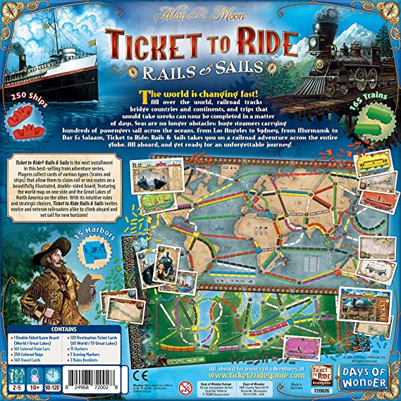 Ticket to Ride Rails & Sails Board Game for Adults and Family Ages 10+ For 2 to 5 players Average Playtime 60-120 minutes