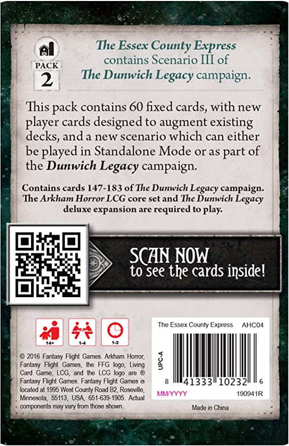 Fantasy Flight Games Arkham Horror The Card Game The Essex County Express Mythos Pack Ages 14 Plus 1 to 2 Players Avg Playtime 1 to 2 Hours FFG AHC04