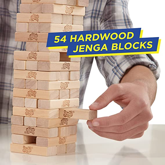 Hasbro Jenga Classic Wooden Block Stacking Game for Adults and Family for 1 or More Players Average Playtime 15 Minutes HSBA2120