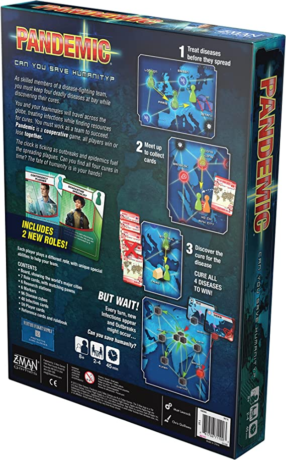 Z Man Games Pandemic Board Game Base Game for Adults and Family for Ages 8 Plus for 2 to 4 players Average Playtime 45 minutes ZMG ZM7101