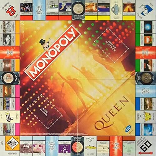 Monopoly Queen | Collectible Monopoly Game Featuring British Rock and Roll Band | Custom Game Board Featuring Familiar Artwork, Arenas, and More