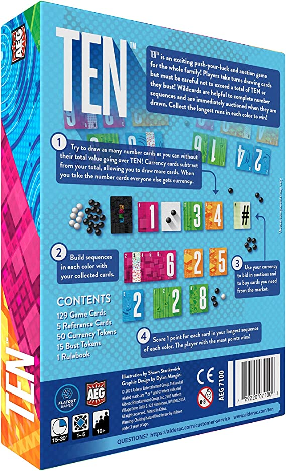 Alderac Entertainment Group TEN Board Game Push Your Luck Auction Board Game for Adults and Family for 1 to 5 Players Average Playtime 15 to 30 Minutes AEG7100