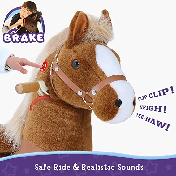 PonyCycle Official 2019 New U Series Ride on Horse Toy Plush Walking Animal Brown Horse Medium Size for Age 4-8