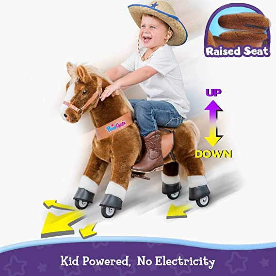 PonyCycle Official 2019 New U Series Ride on Horse Toy Plush Walking Animal Brown Horse Medium Size for Age 4-8