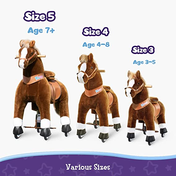 PonyCycle Official 2019 New U Series Ride on Horse Toy Plush Walking Animal Brown Horse Medium Size for Age 4-8