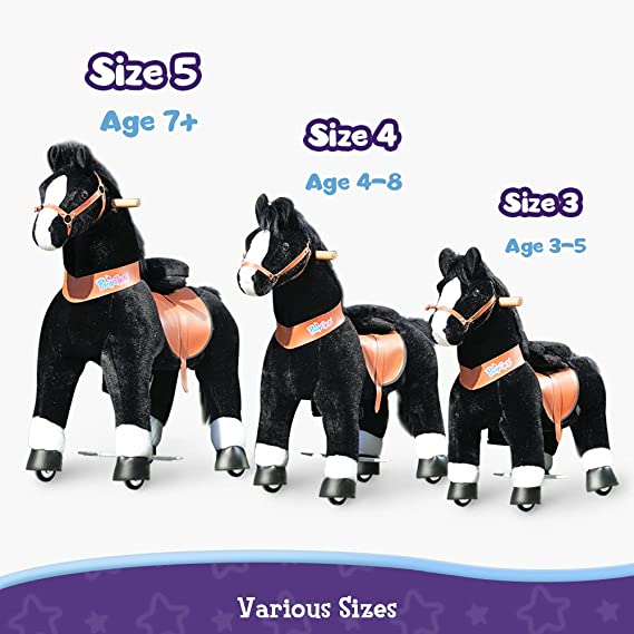 PonyCycle Official 2019 New U Series Ride on Horse Toy Plush Walking Animal Black Horse Medium Size for Age 4-8