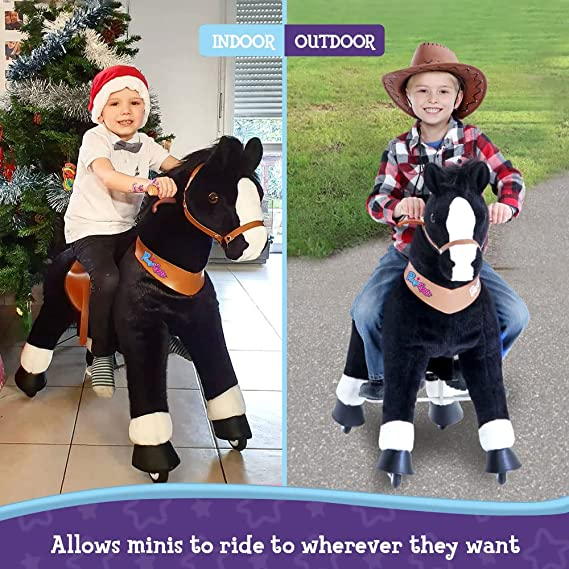PonyCycle Official 2019 New U Series Ride on Horse Toy Plush Walking Animal Black Horse Medium Size for Age 4-8