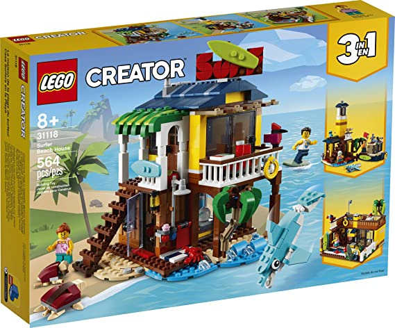 LEGO Creator 3in1 Surfer Beach House Building Kit Featuring Beach Hut and Animal Toys New 2021 564 Pieces LEGO-31118