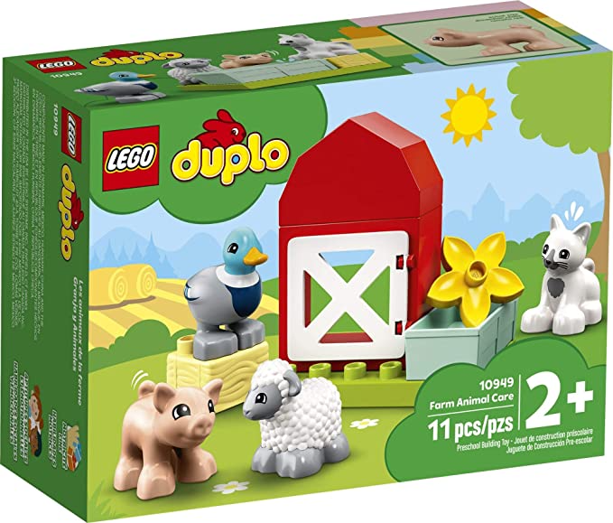 LEGO DUPLO Town Farm Animal Care 10949 Imaginative Build-and-Play Toy for Toddlers; Buildable Farm Playset with 4 Animal Figures â€šÃ„Ã¬ a Duck Toy, Cat Figure, Pig Toy and Sheep Toy, New 2021 (11 Pieces)