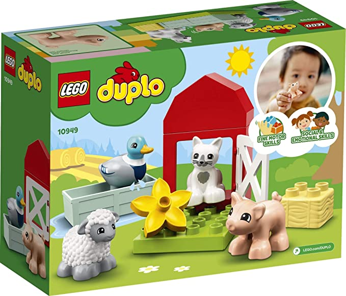 LEGO DUPLO Town Farm Animal Care 10949 Imaginative Build-and-Play Toy for Toddlers; Buildable Farm Playset with 4 Animal Figures â€šÃ„Ã¬ a Duck Toy, Cat Figure, Pig Toy and Sheep Toy, New 2021 (11 Pieces)