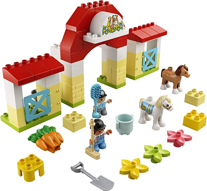LEGO DUPLO Town Horse Stable and Pony Care 10951 Horse and Pony Stable Playset for Preschoolers; Great Gift for Kids Who Love Horses, Ponies and Pony Rides, New 2021 (65 Pieces)