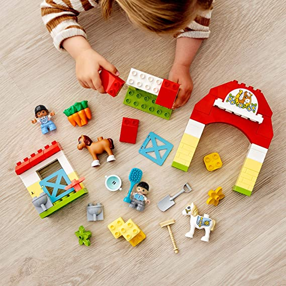 LEGO DUPLO Town Horse Stable and Pony Care 10951 Horse and Pony Stable Playset for Preschoolers; Great Gift for Kids Who Love Horses, Ponies and Pony Rides, New 2021 (65 Pieces)