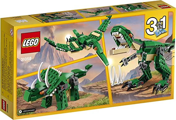 LEGO Creator Mighty Dinosaurs 31058 Build It Yourself Dinosaur Set, Create a Pterodactyl, Triceratops and T Rex Toy (174 Pieces)