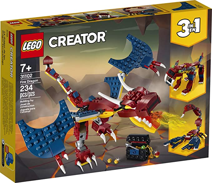 LEGO Creator 3 in 1 Fire Dragon Building Kit Cool Buildable Toy for Kids 234 Pieces