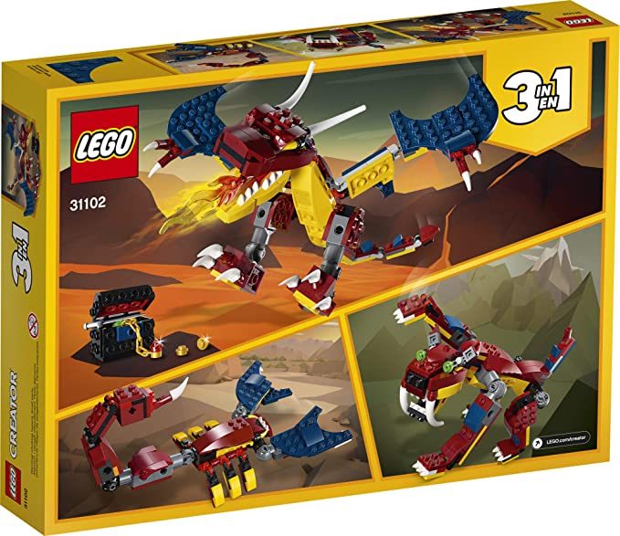 LEGO Creator 3 in 1 Fire Dragon Building Kit Cool Buildable Toy for Kids 234 Pieces