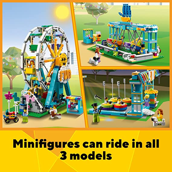 LEGO Creator 3in1 Ferris Wheel Building Kit with Rebuildable Toy Bumper Cars Boat Swing and 5 Minifigures 1,002 Pieces