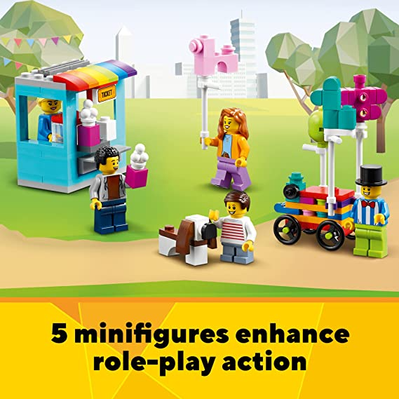 LEGO Creator 3in1 Ferris Wheel Building Kit with Rebuildable Toy Bumper Cars Boat Swing and 5 Minifigures 1,002 Pieces