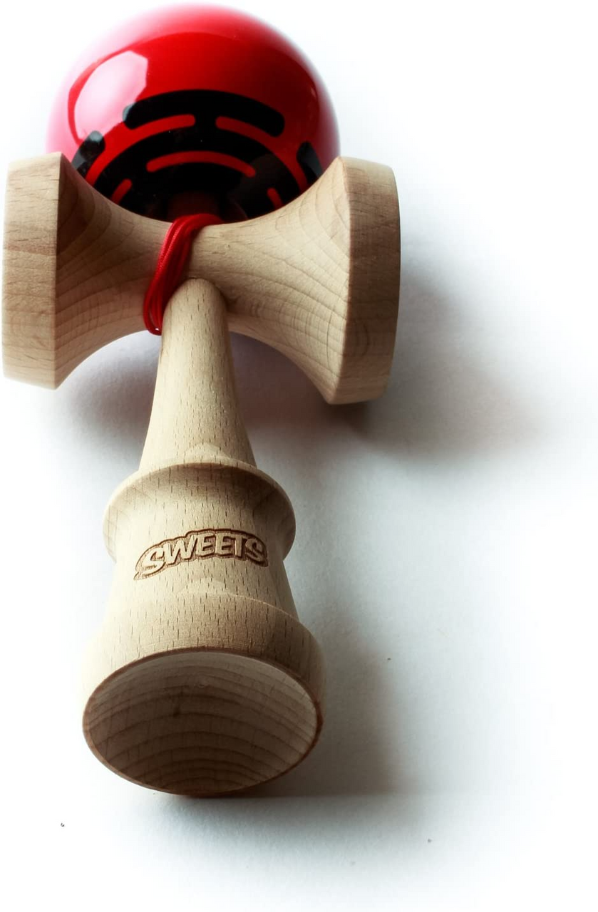 Sweets Kendamas Radar Prime Kendama - Sticky Paint, Perfect for Beginners, Extra String Accessory Bundle (Red)