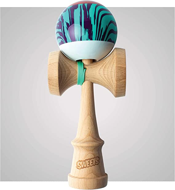 Sweets Kendamas Grain Split 2.0 Prime Kendama, Premium Skill Toy, Extra String Accessory Bundle (Laser Tag)