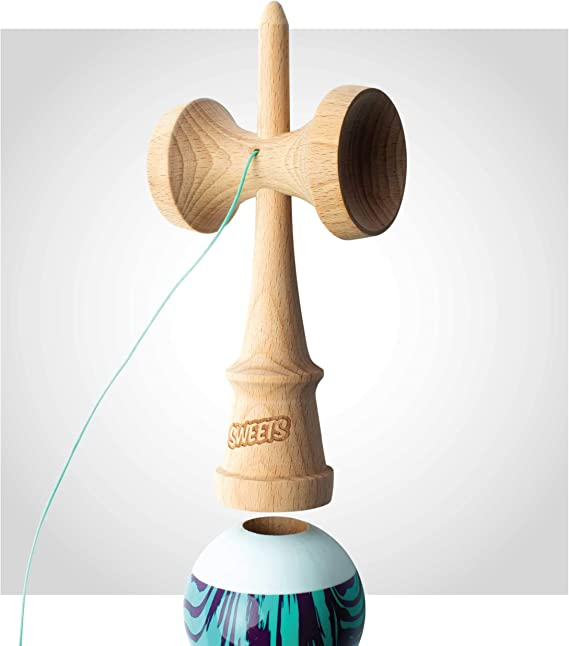 Sweets Kendamas Grain Split 2.0 Prime Kendama, Premium Skill Toy, Extra String Accessory Bundle (Laser Tag)