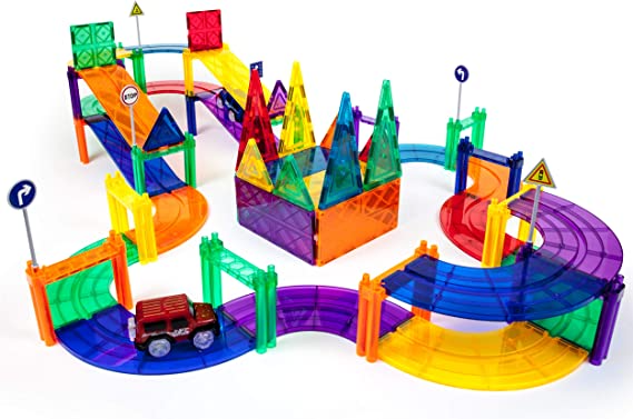 PicassoTiles 80 Piece Race Car Track Building Block Educational Toy Set