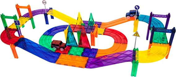 PicassoTiles 80 Piece Race Car Track Building Block Educational Toy Set