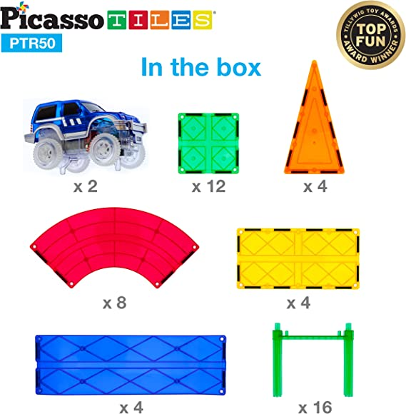 PicassoTiles 50 Piece Race Car Track Building Block Educational Toy Set