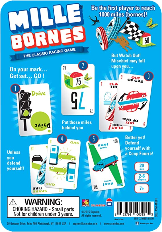 Asmodee Mille Bornes The Classic Racing Game Fast Paced Card Game Strategy Game Fun Family Game for Adults and Kids Ages 7 and Up for 2-6 Players with Average Playtime 20 Minutes ASM-MIB01