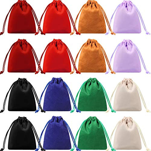Mini Dice Bags Velvet Drawstring Bag 4.1 x 3.3 Inch Dice Drawstring Pouches Velour Storage Pouches for Dice, Jewelry, 8 Colors (16 Pieces)