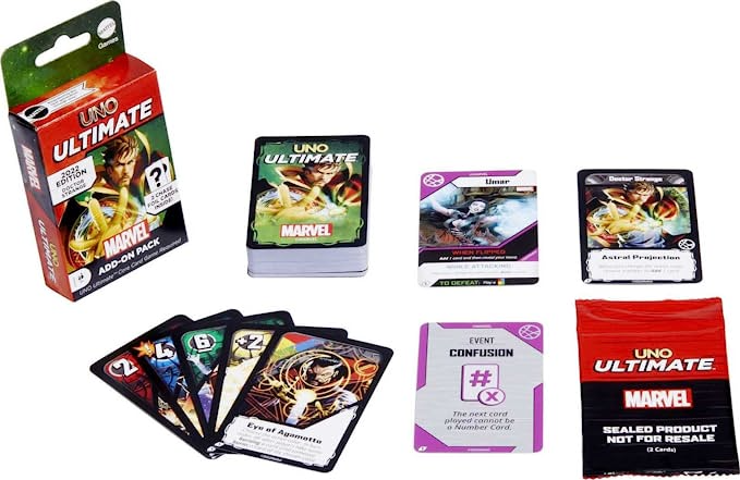 UNO Ultimate Marvel TCG Add On Pack with Dr. Strange Character Deck & 2 Collectible Foil Cards MTTHHV90-DoctorStrange
