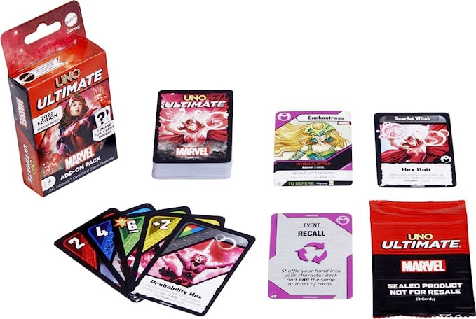 UNO Ultimate Marvel TCG Add On Pack with Scarlet Witch Character Deck & 2 Collectible Foil Cards MTTHHV90-ScarletWitch