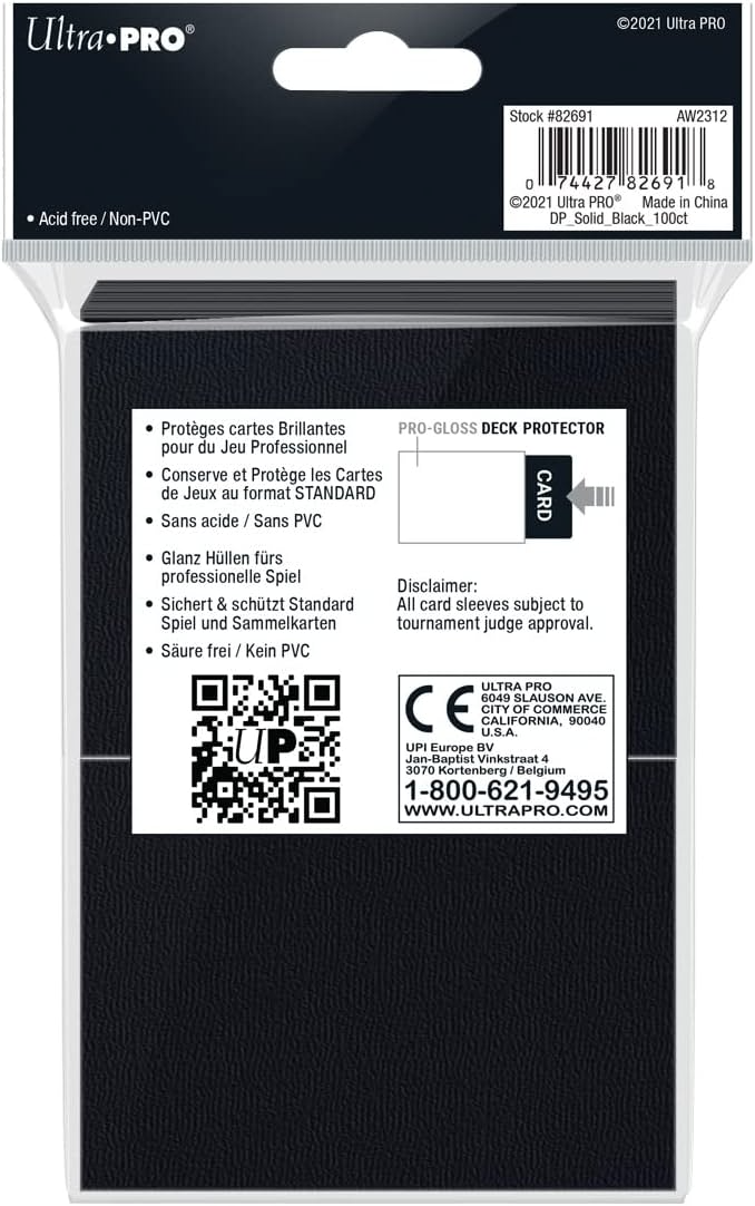 Ultra Pro Deck Protector Sleeves for Standard Size Cards Black (100) UPI-82691