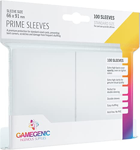 Gamegenic Prime Standard-Sized Card Sleeves 100 Pack of 66 mm by 91 mm Card Sleeves White Color GG1017